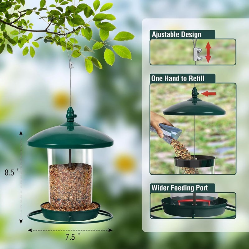 Youvip Metal Bird Feeder for Outdoors Hanging,3.0LB Seed Feeder,Easy to Fill & Clean,360° Feeding,Chew Proof Weatherproof Roof for Gardens and Wild Birds,Green - Image 3